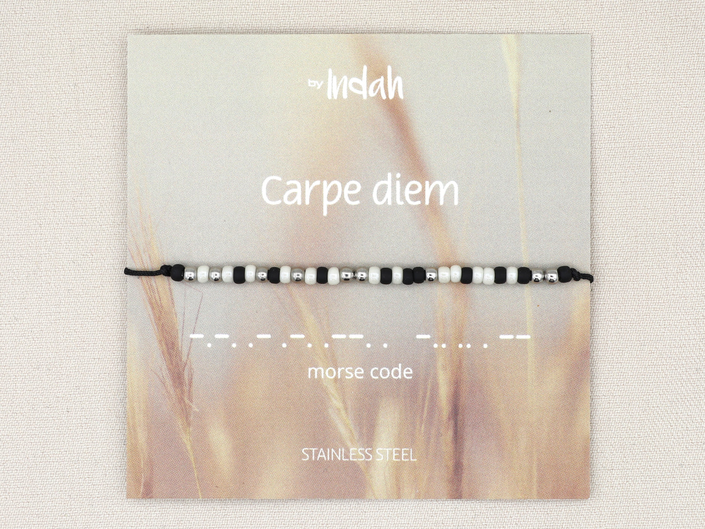 Carpe diem morse code bracelet, stainless steel