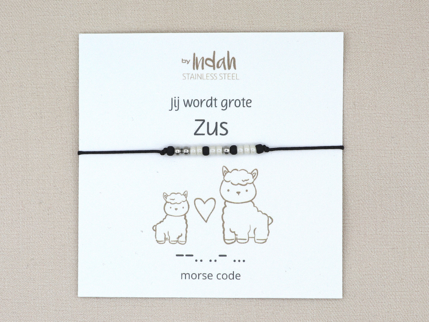 Morse code armband jij wordt grote zus, roestvrij staal (zilver of goud)