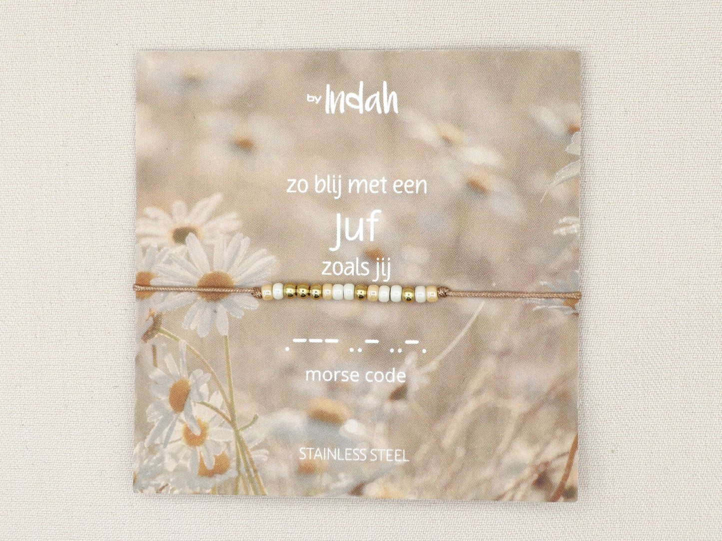Morse code armband juf, roestvrij staal (zilver of goud)