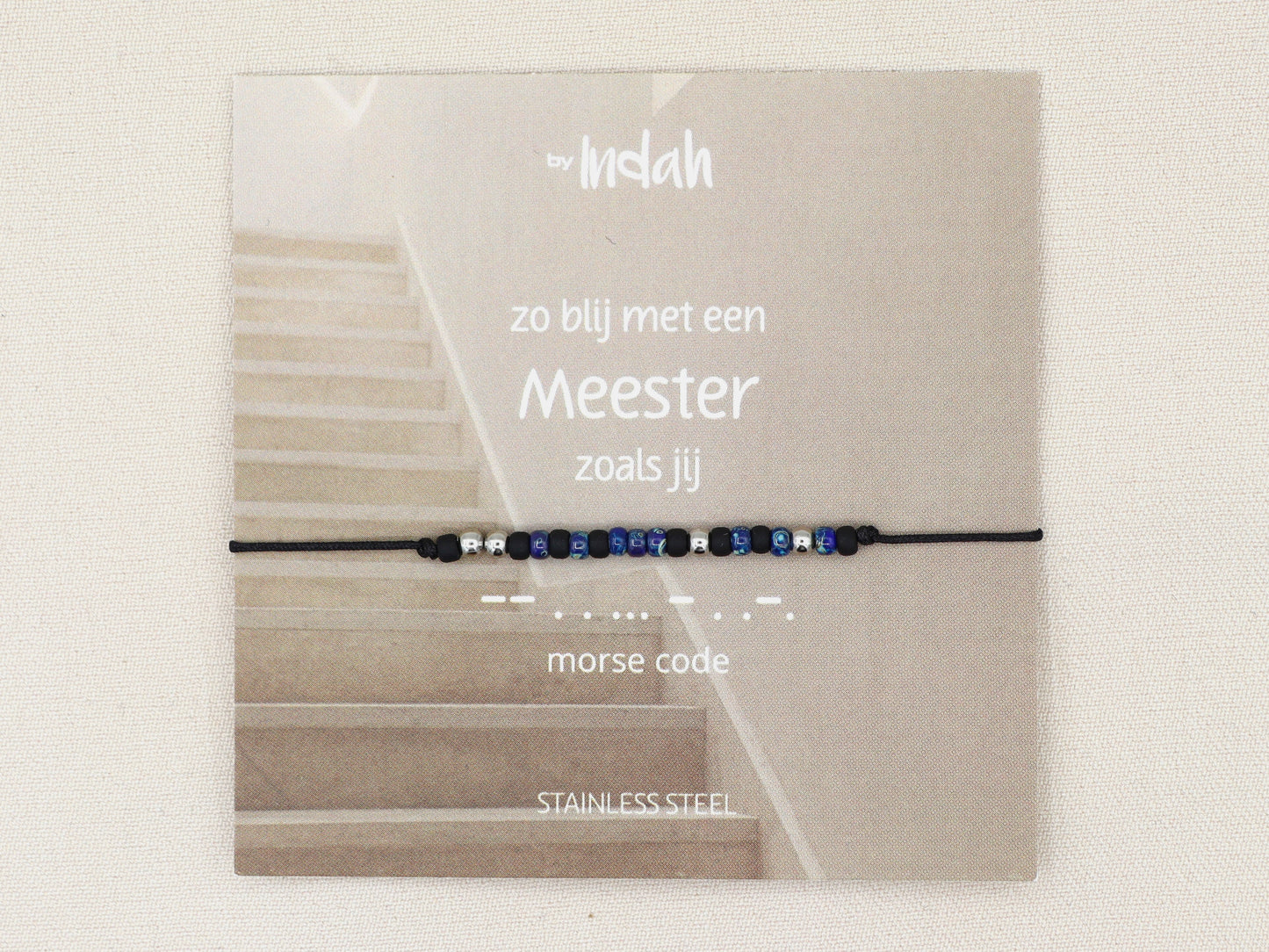 Morse code armband meester, roestvrij staal (zilver of goud)