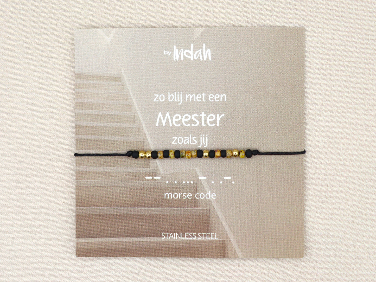 Morse code armband meester, roestvrij staal (zilver of goud)