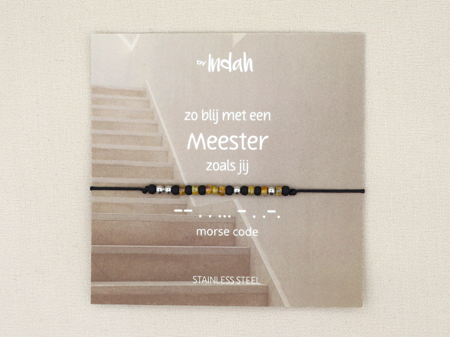 Morse code armband meester, roestvrij staal (zilver of goud)