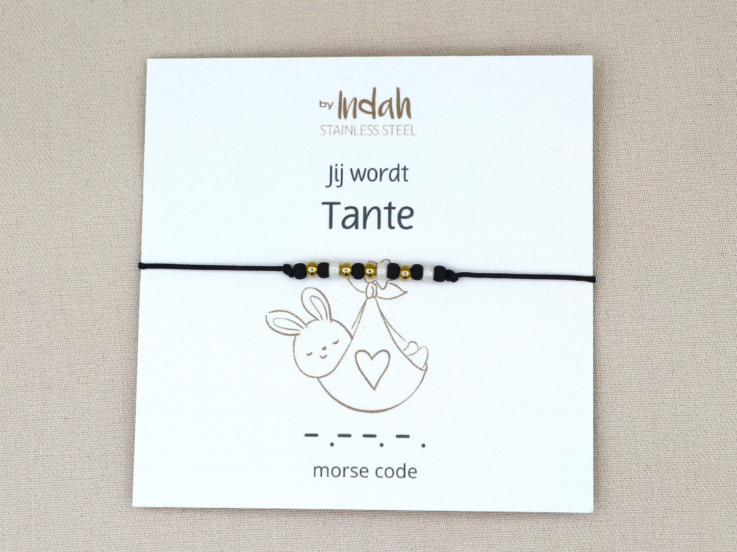 jij wordt tante morse code bracelet, stainless steel