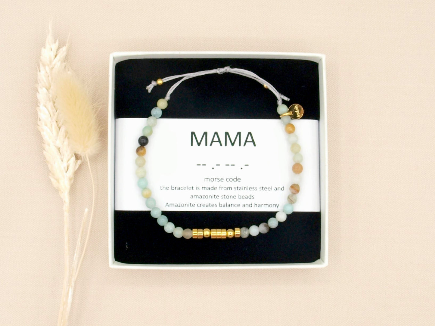 Persoonlijke morse code armband, Amazoniet en rvs