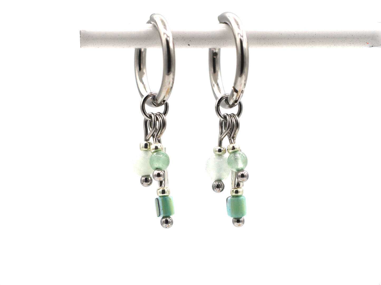 Earrings Fira amazonite and aventurine, silver or gold stainless steel