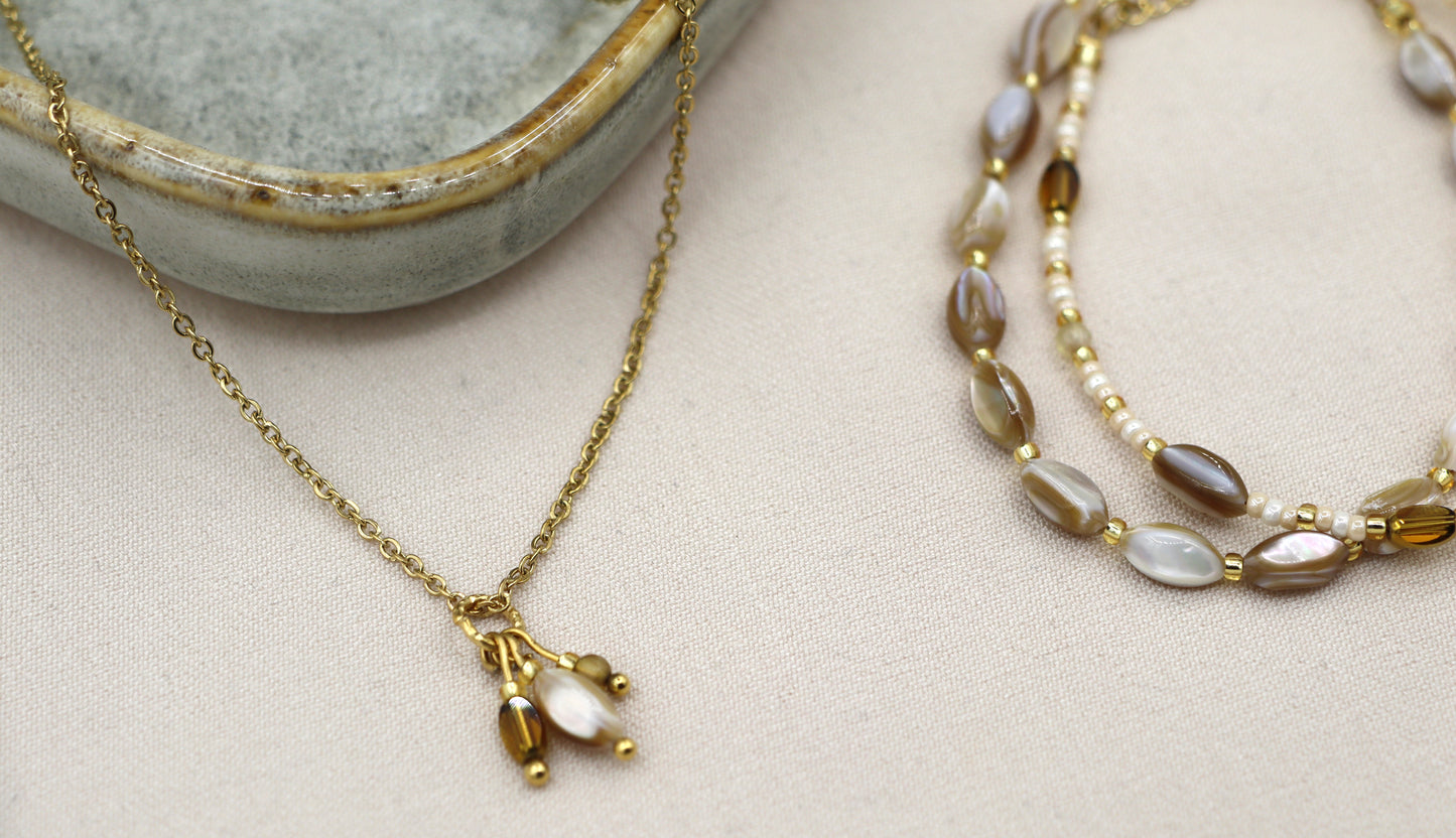 Ketting Batu parelmoer, zilver of goud roestvrijstaal