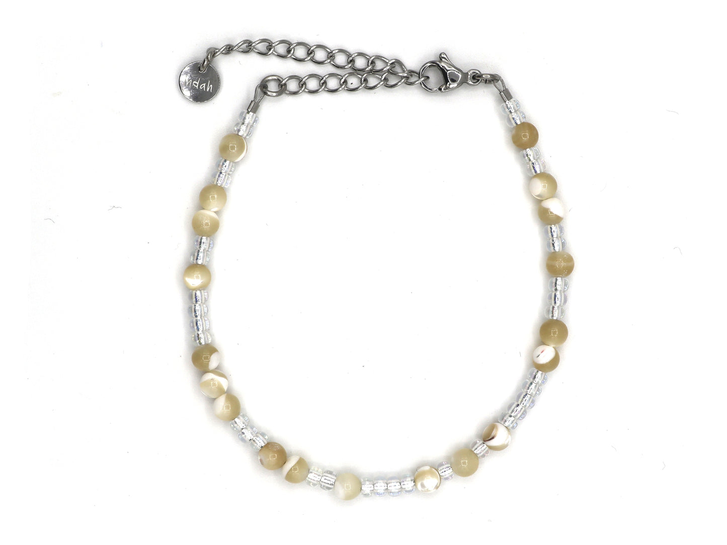 Armband Dewi parelmoer, zilver of goud roestvrijstaal