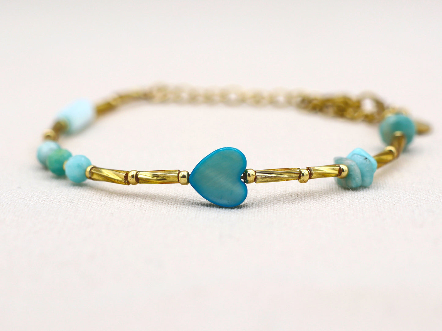 Bracelet Fira Love amazonite and aventurine, silver or gold stainless steel