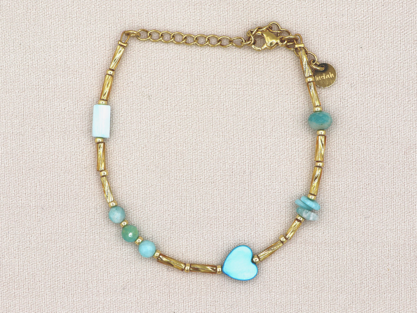 Bracelet Fira Love amazonite and aventurine, silver or gold stainless steel