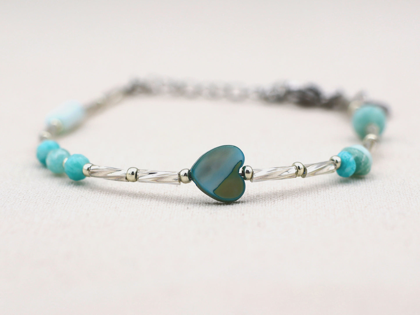 Bracelet Fira Love amazonite and aventurine, silver or gold stainless steel