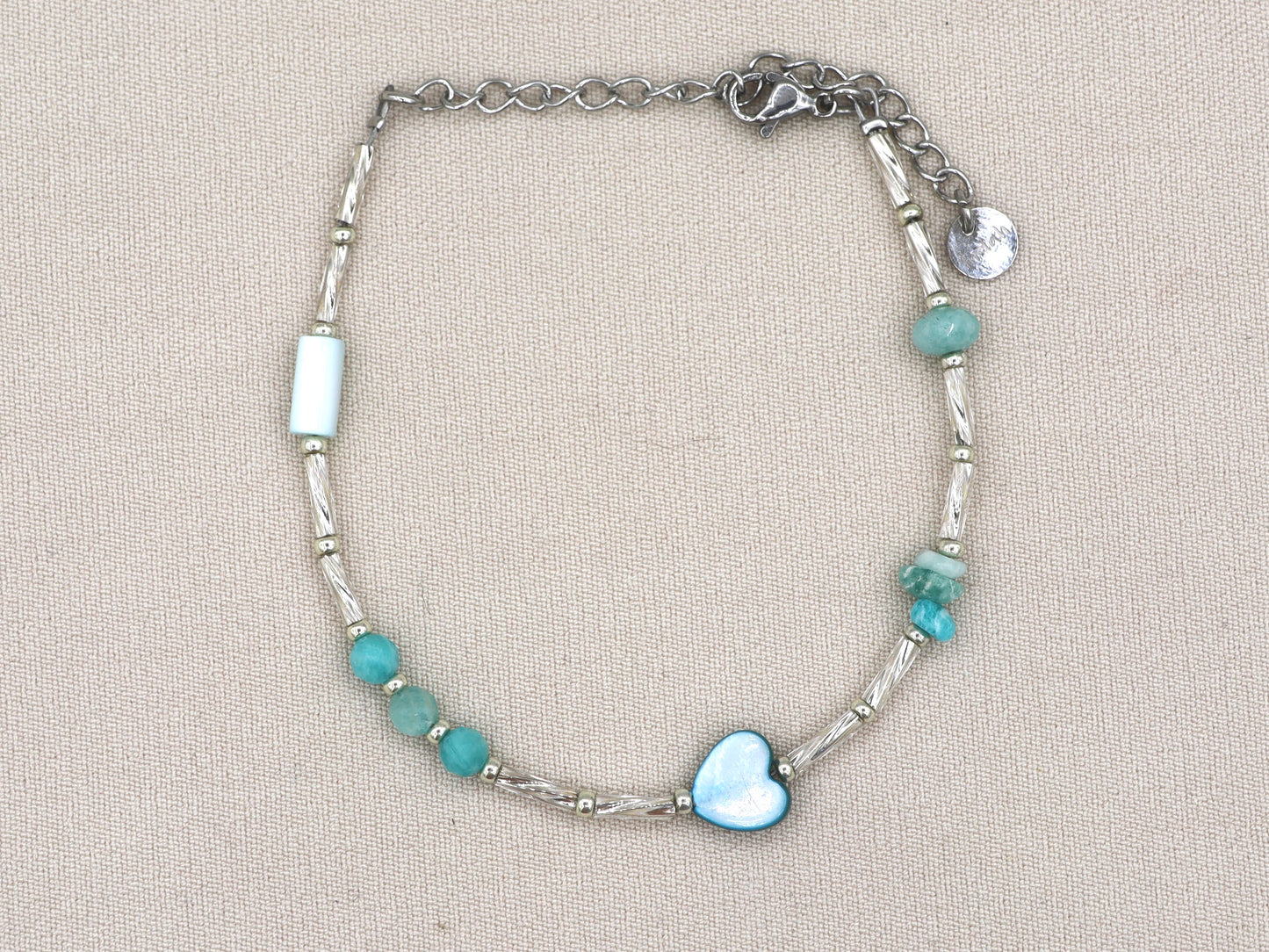 Bracelet Fira Love amazonite and aventurine, silver or gold stainless steel