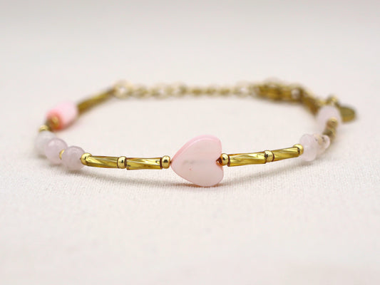 Bracelet Fira Love rose quartz, silver or gold stainless steel