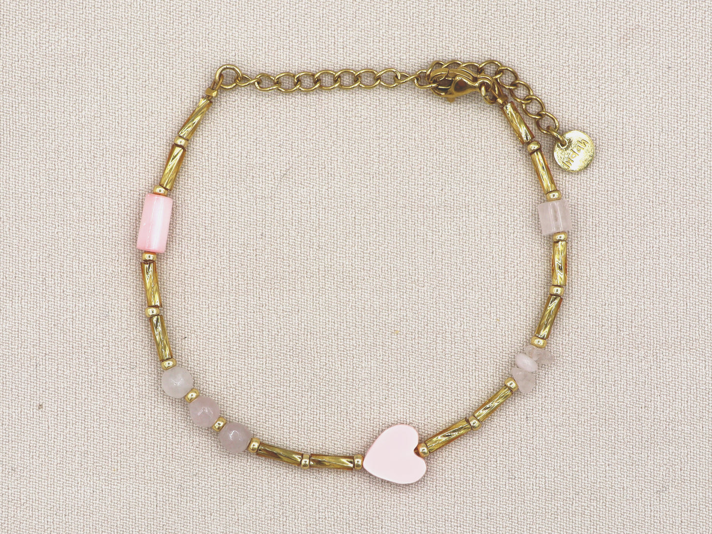 Bracelet Fira Love rose quartz, silver or gold stainless steel