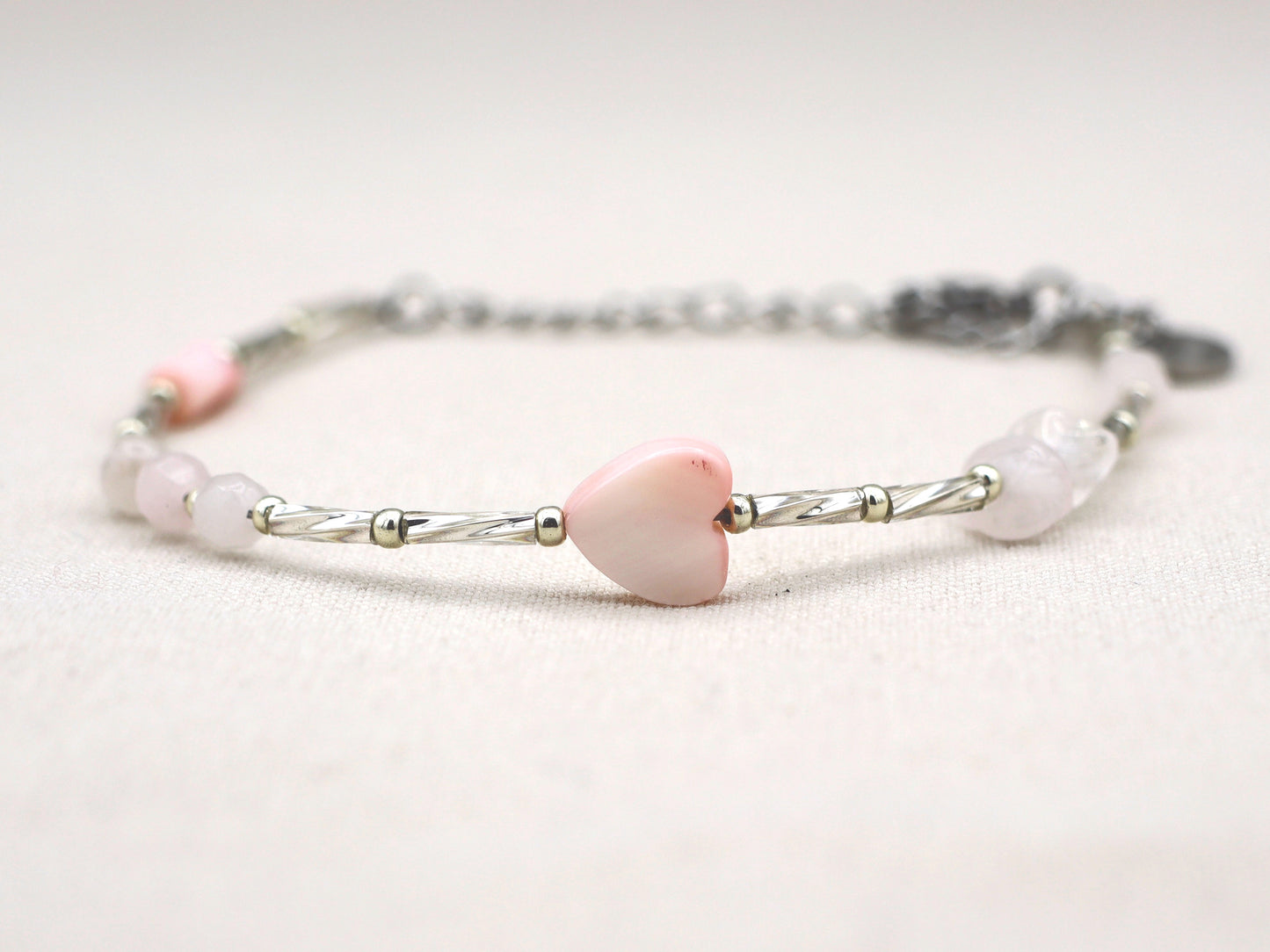 Bracelet Fira Love rose quartz, silver or gold stainless steel