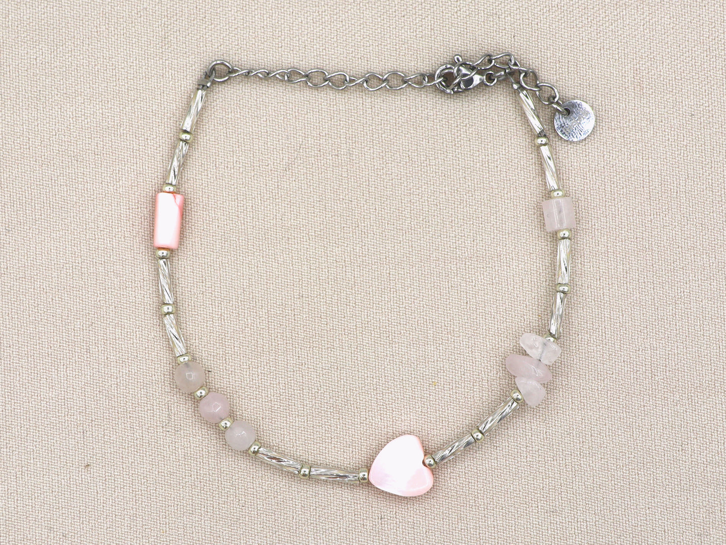 Bracelet Fira Love rose quartz, silver or gold stainless steel