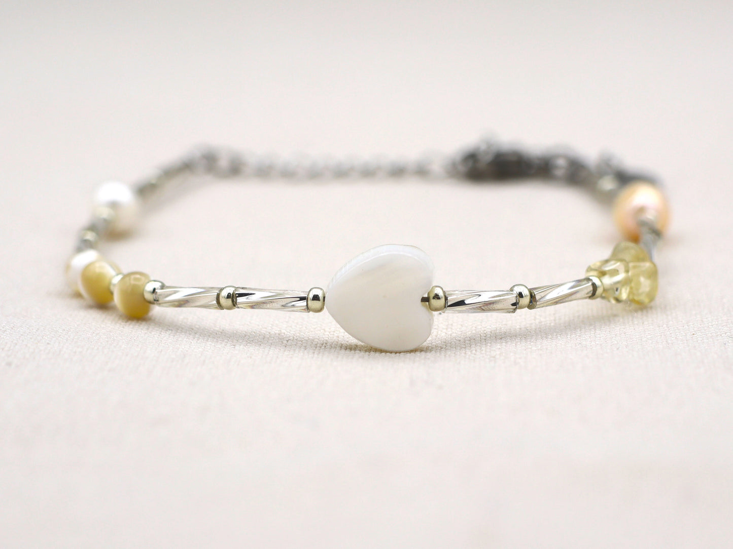 Armband Fira love, zoetwater parel en citrien, zilver of goud roestvrijstaal
