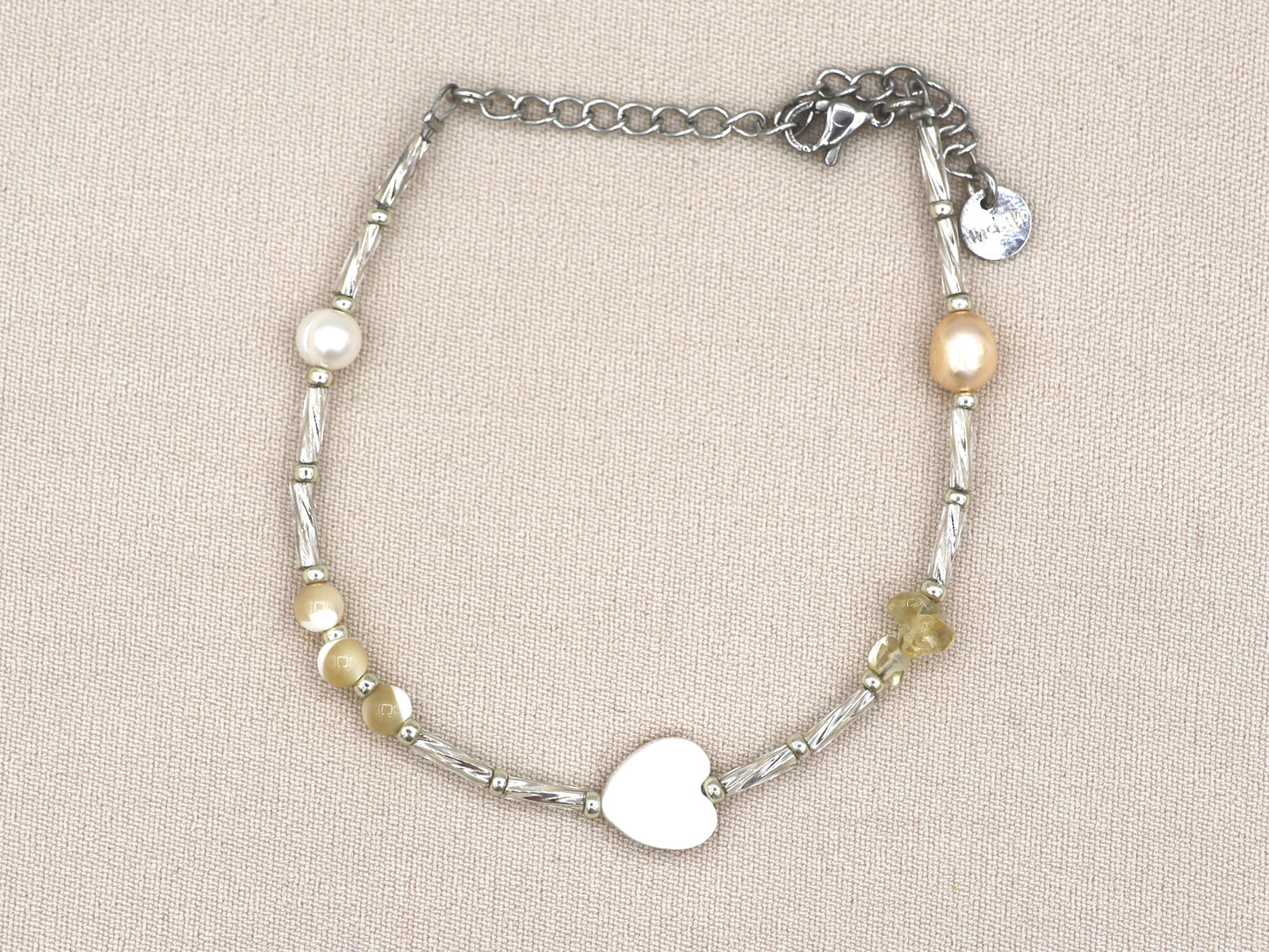 Armband Fira love, zoetwater parel en citrien, zilver of goud roestvrijstaal