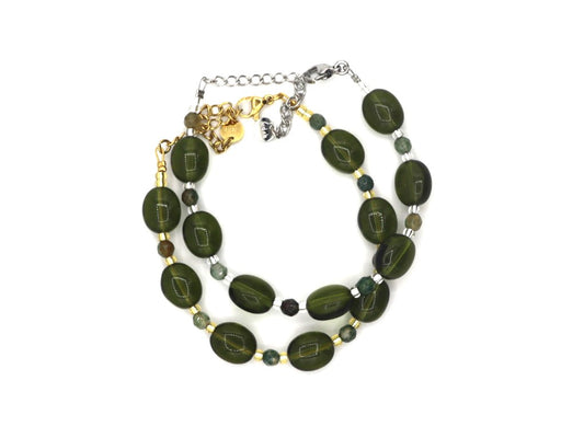 Armband Batu chalcedoon, zilver of goud roestvrijstaal
