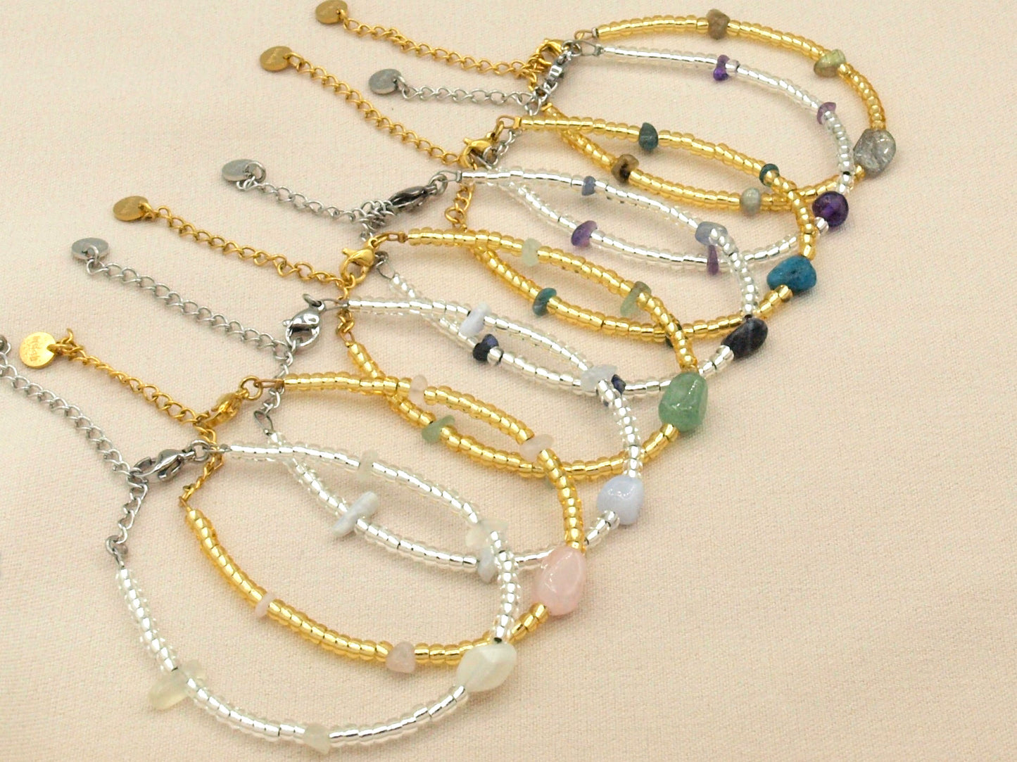 Bracelet Indah natural stone, silver or gold stainless steel