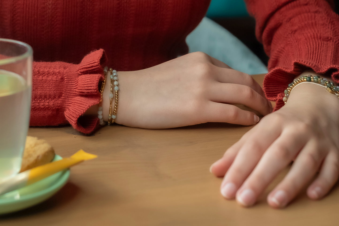 Armband Fira amazoniet en aventurijn, zilver of goud roestvrijstaal