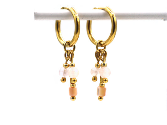 Earrings Fira morganite and amethyst, silver or gold stainless steel