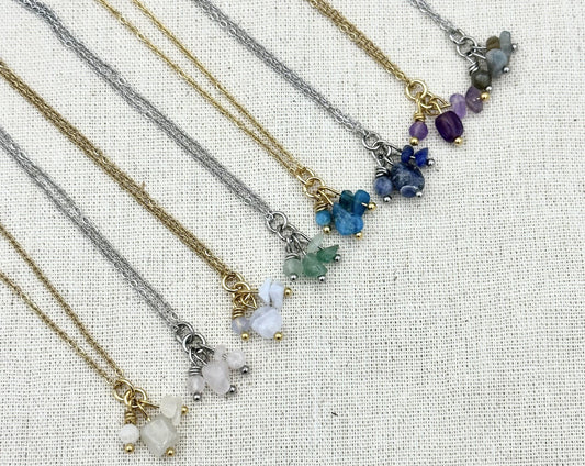 Necklace Indah natural stone, silver or gold stainless steel