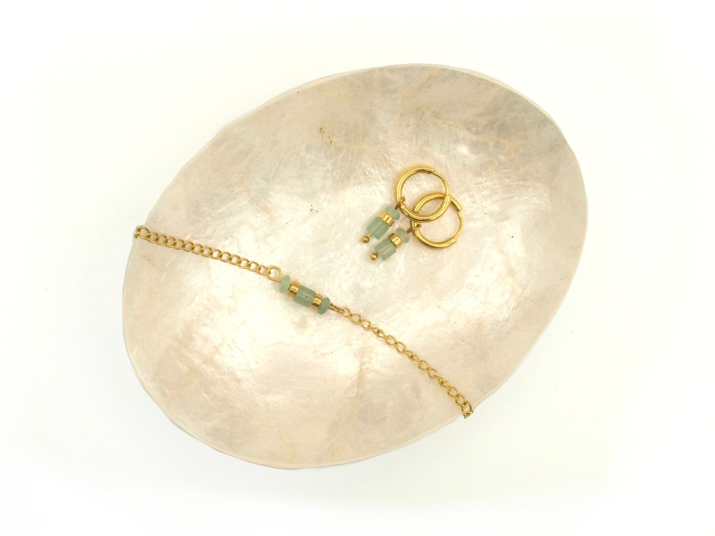 Necklace Iris aventurine, silver and gold stainless steel