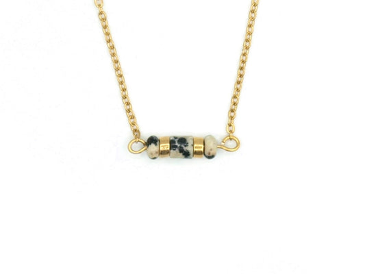 Necklace Iris dalmatian jasper, silver and gold stainless steel