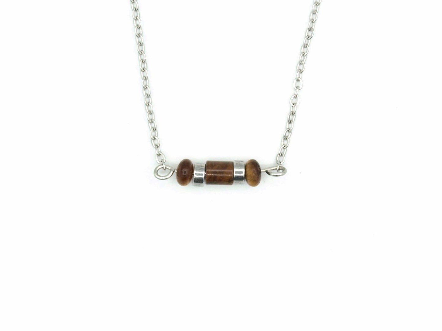 Necklace Iris tiger's eye, silver and gold stainless steel