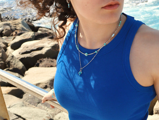 Necklace Fira Love aquamarine, silver or gold stainless steel