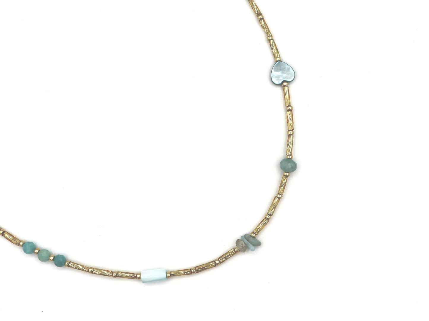 Necklace Fira Love aquamarine, silver or gold stainless steel