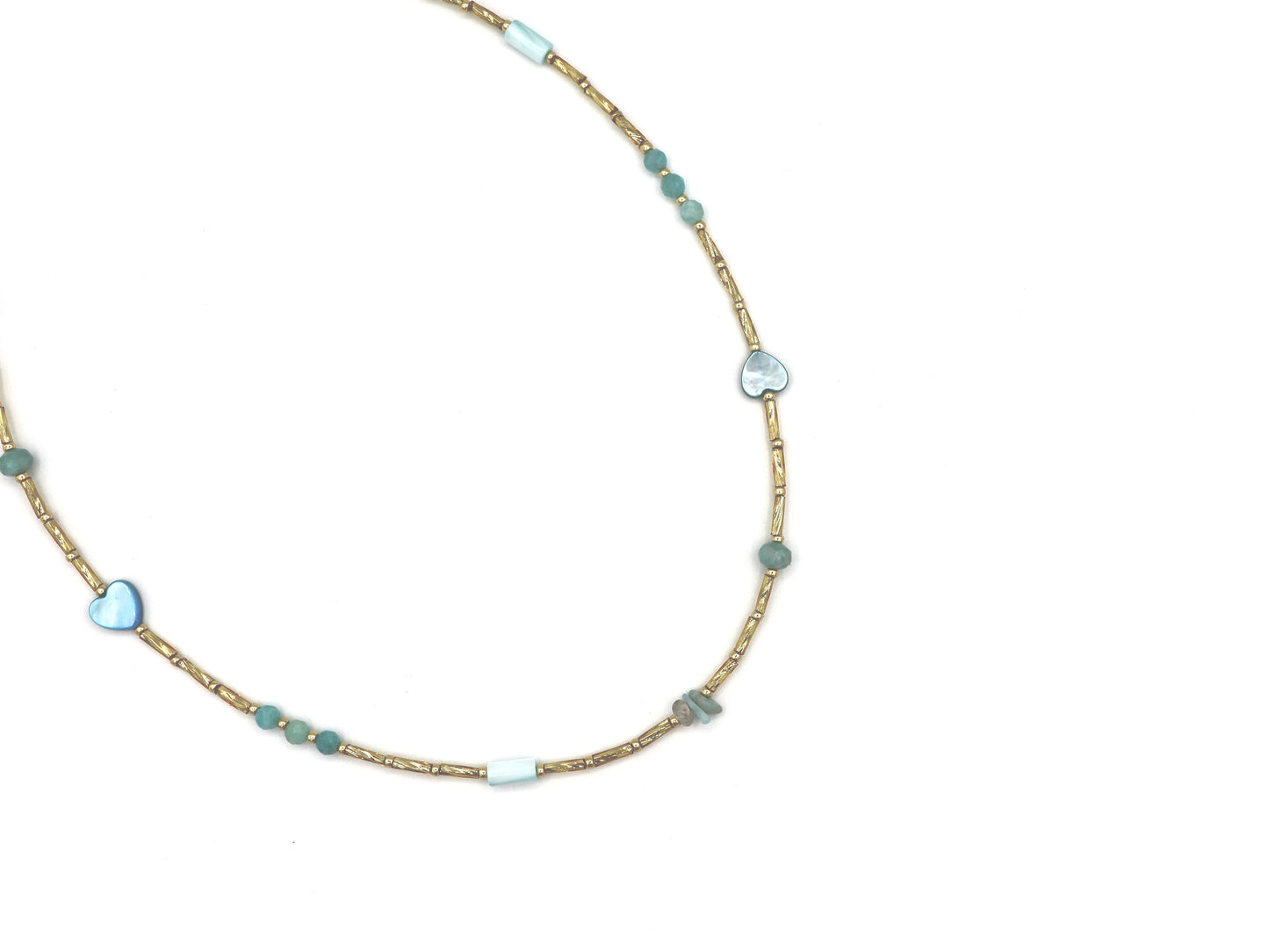 Necklace Fira Love aquamarine, silver or gold stainless steel