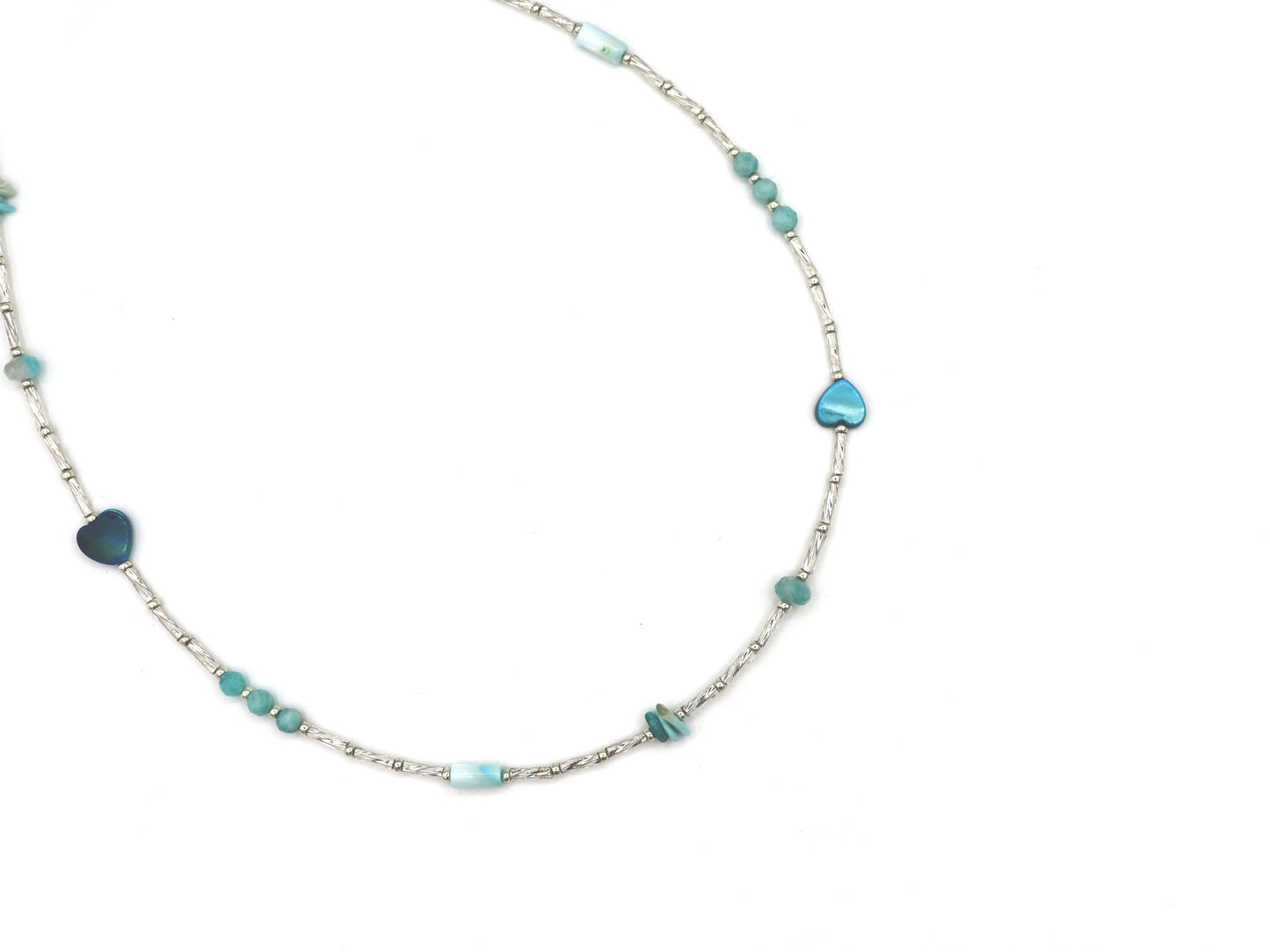 Necklace Fira Love aquamarine, silver or gold stainless steel