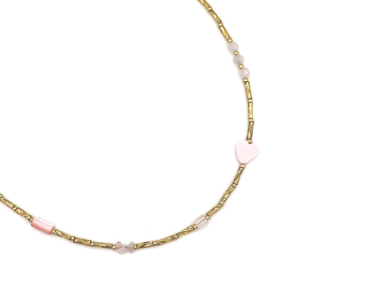 Necklace Fira Love rose quartz, silver or gold stainless steel