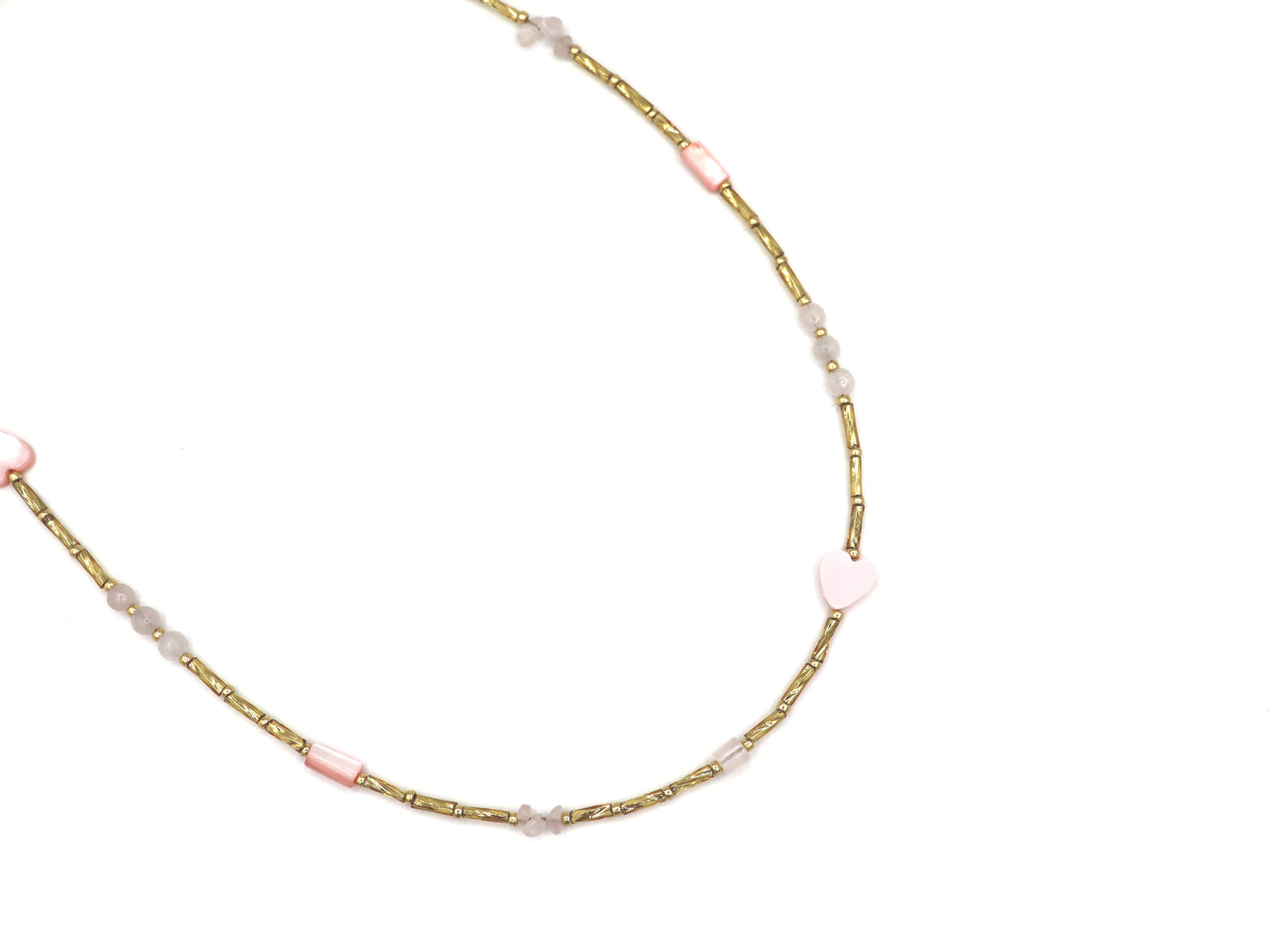 Necklace Fira Love rose quartz, silver or gold stainless steel