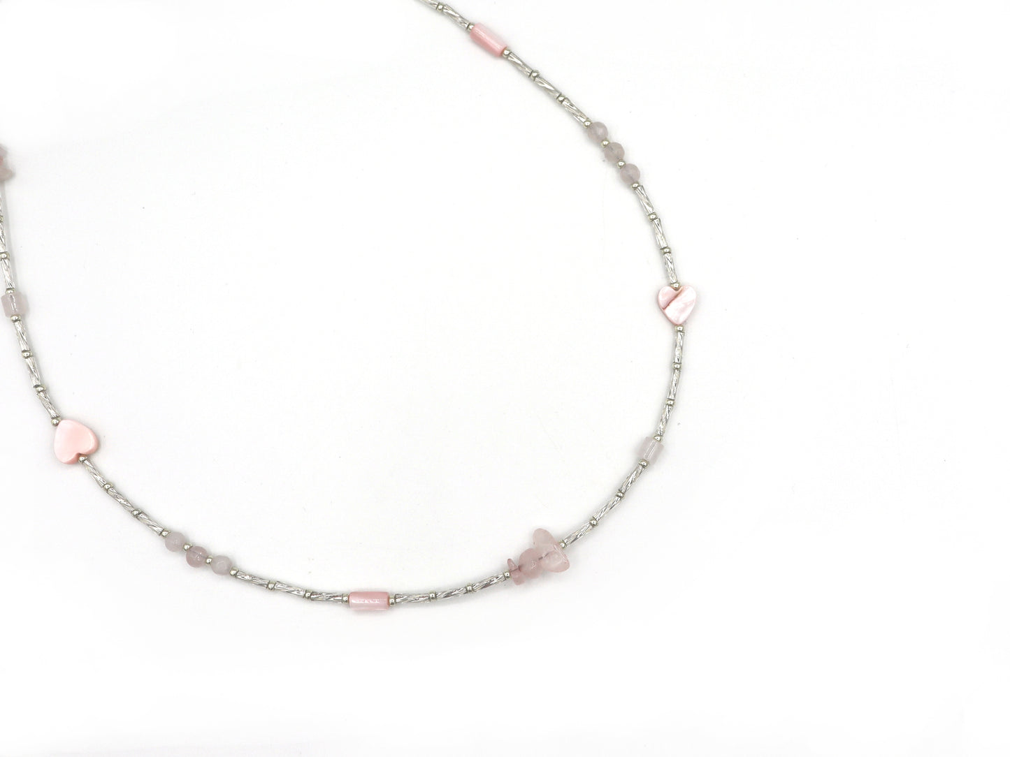Necklace Fira Love rose quartz, silver or gold stainless steel
