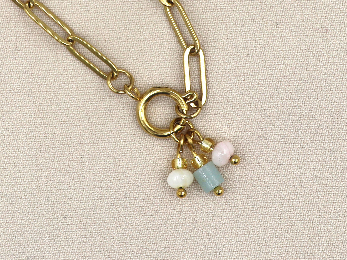 Necklace Paru chalcedon, silver and gold stainless steel