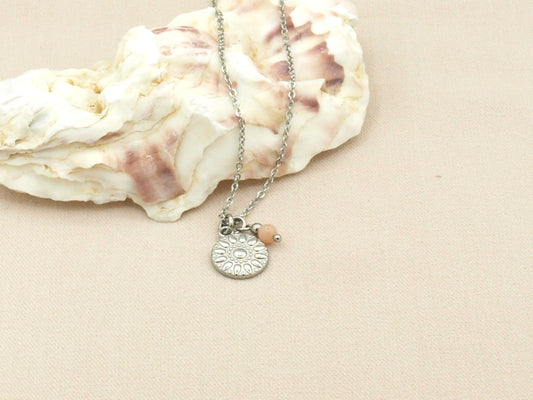 Necklace rock sun- sun stone, silver and gold stainless steel