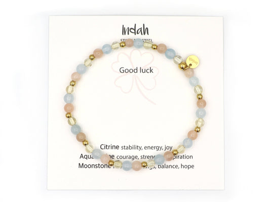 Natural beaded bracelet  good luck, silver and gold