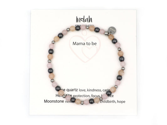 Natural beaded bracelet mama to be, silver and gold