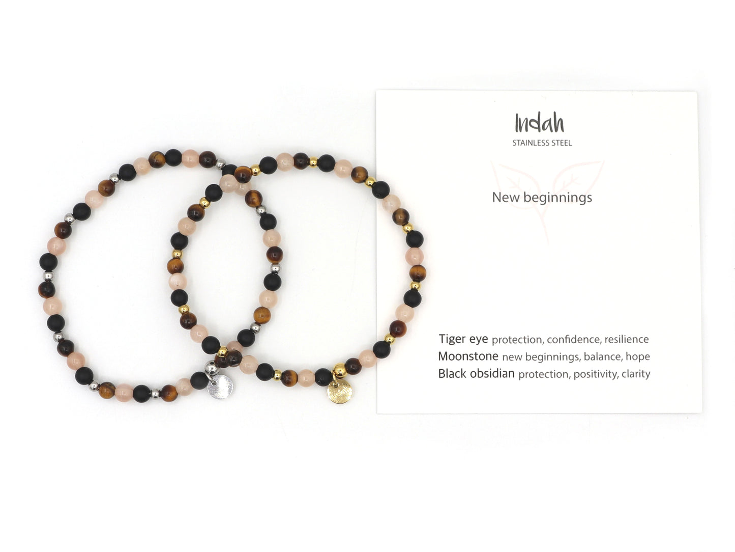 Natural beaded bracelet new beginnings, silver and gold