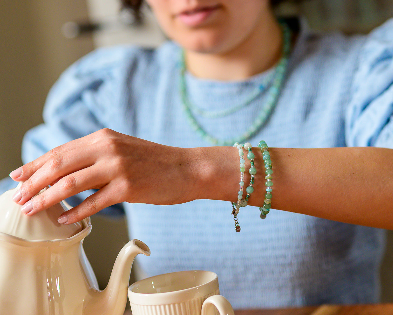 Bracelet Juwita amazonite, silver or gold stainless steel
