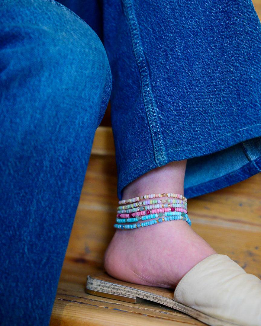 Anklet Talisa green aventurine, silver or gold stainless steel