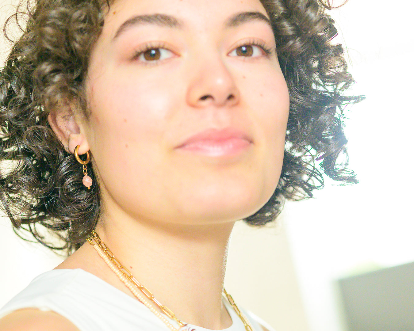 Earrings Ayu zonnesteen,silver and gold stainless steel