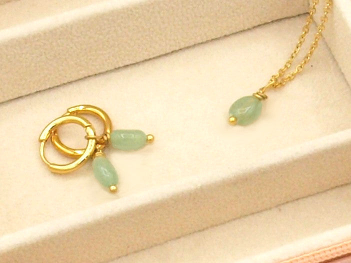 Necklace Lucy, aventurine, silver or gold stainless steel