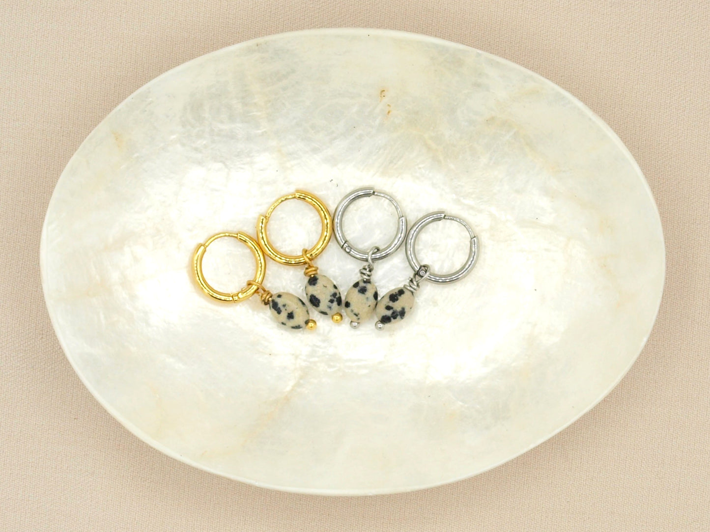 Necklace Lucy, dalmatian jasper, silver or gold stainless steel