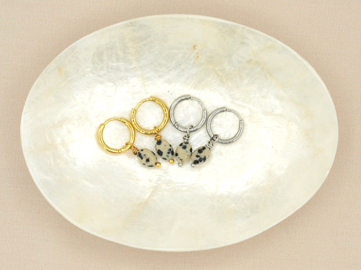 Earrings Lucy dalmatian jasper, silver or gold stainless steel
