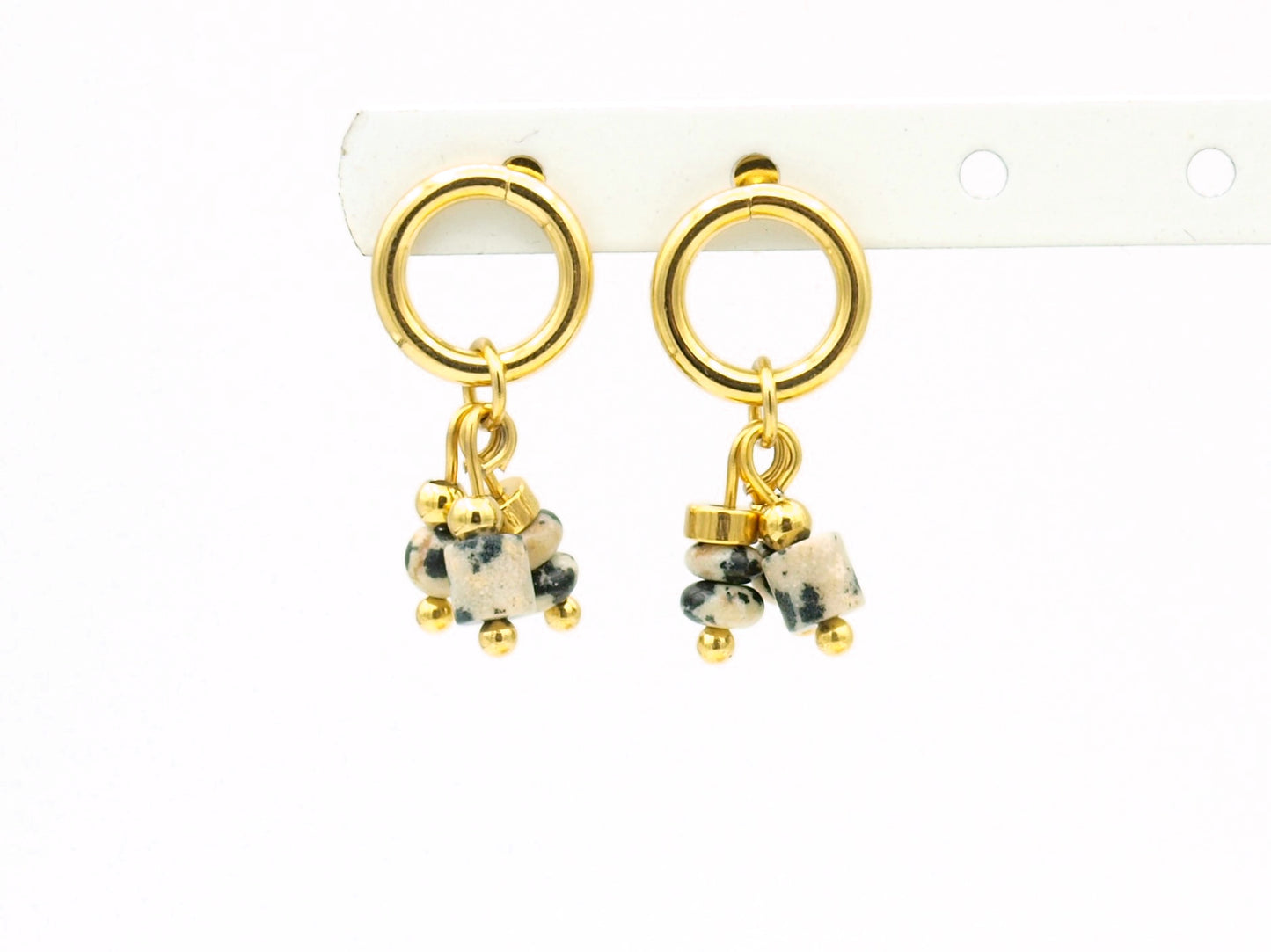 Earrings Nani dalmatian jasper, silver or gold stainless steel