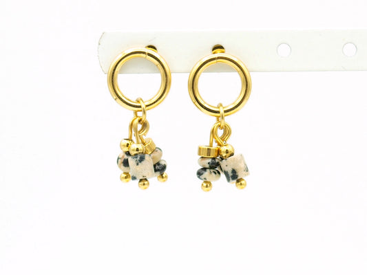 Earrings Nani dalmatian jasper, silver or gold stainless steel