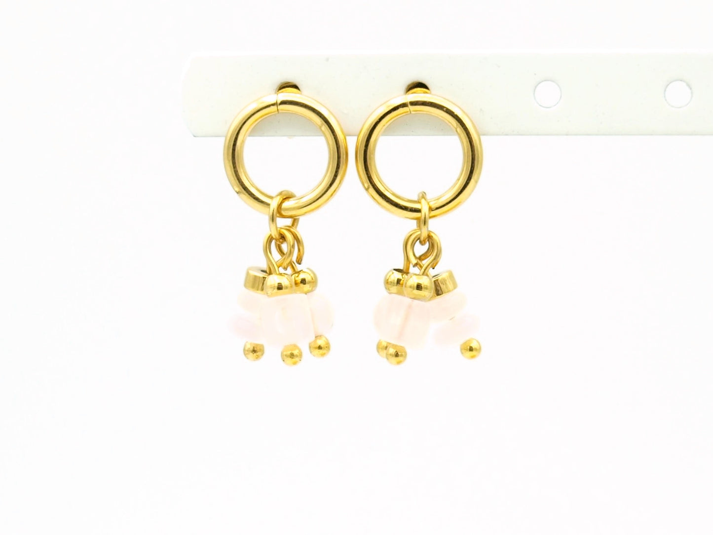 Earrings Nani rose quartz, silver or gold stainless steel